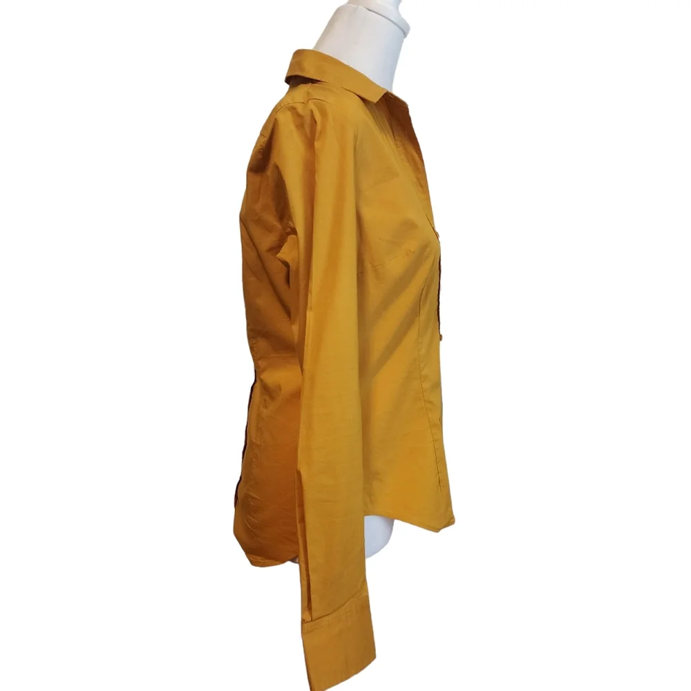 EUC New York & Company Mustard Yellow Fitted Button Up Blouse_5